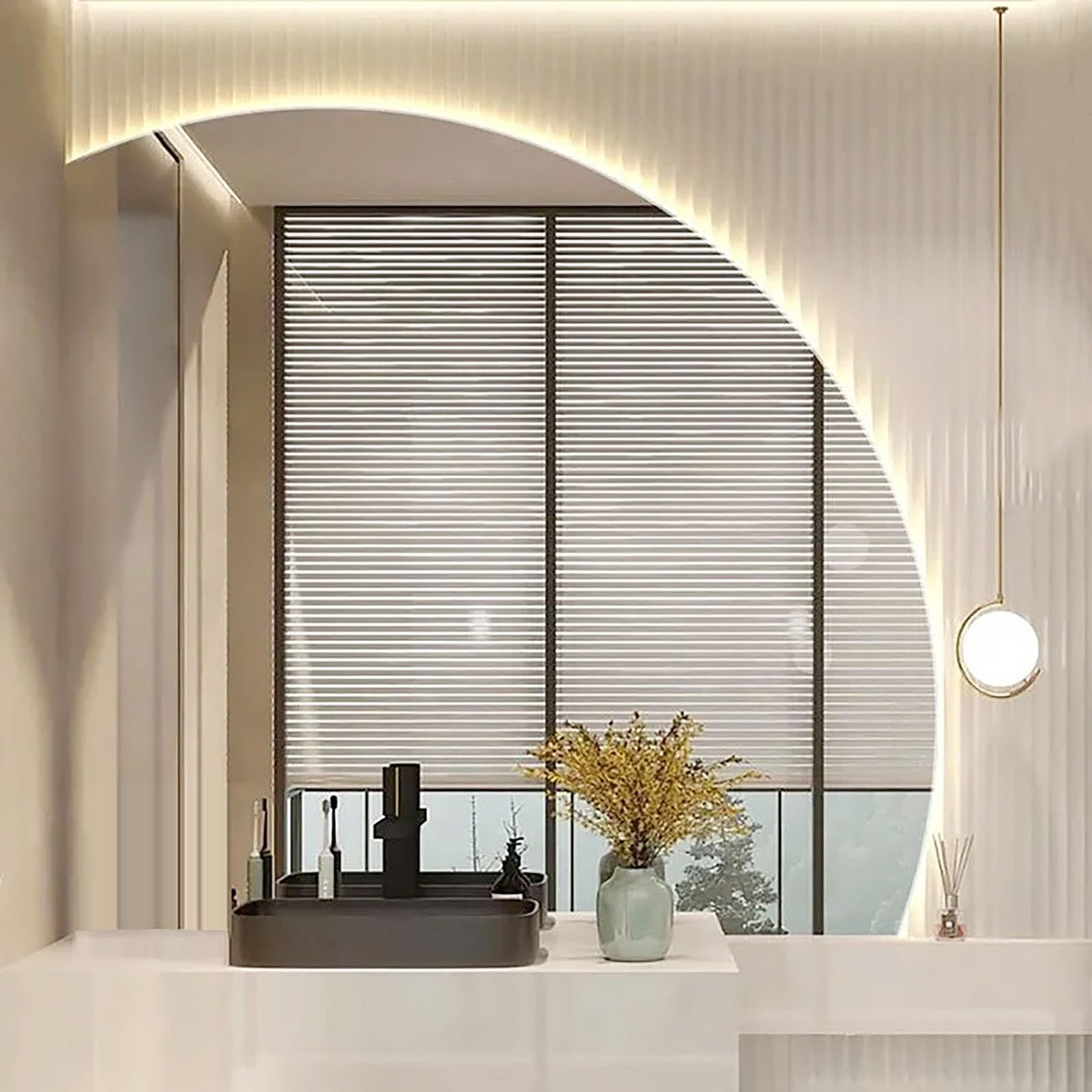 SXFSDOU 32" 36" 40" Smart Decorative Anti-Fog Wall Mirror for Bathroom 28" Half Moon Dimmable Backlit LED Vanity with 3 Colors Light(Left Under Cut,32inch/80cm)