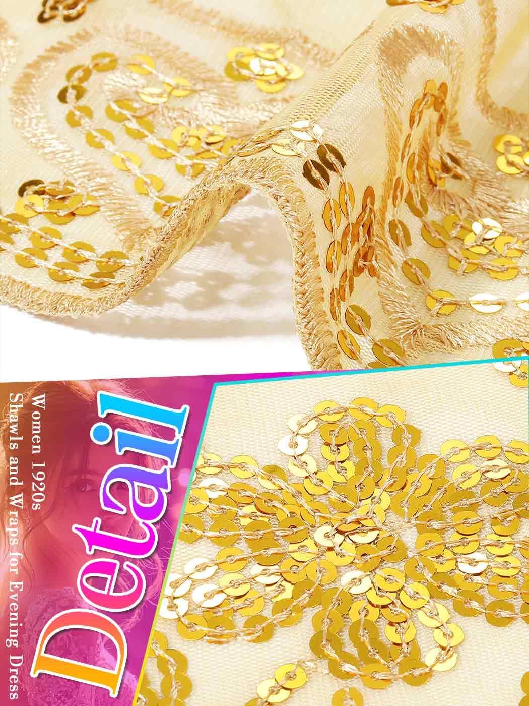 EASEDAILY Women's 1920s Shawls and Wraps for Evening Party Dress Sparkling Sequin Deco Wedding Scarf for Bride - Image 3