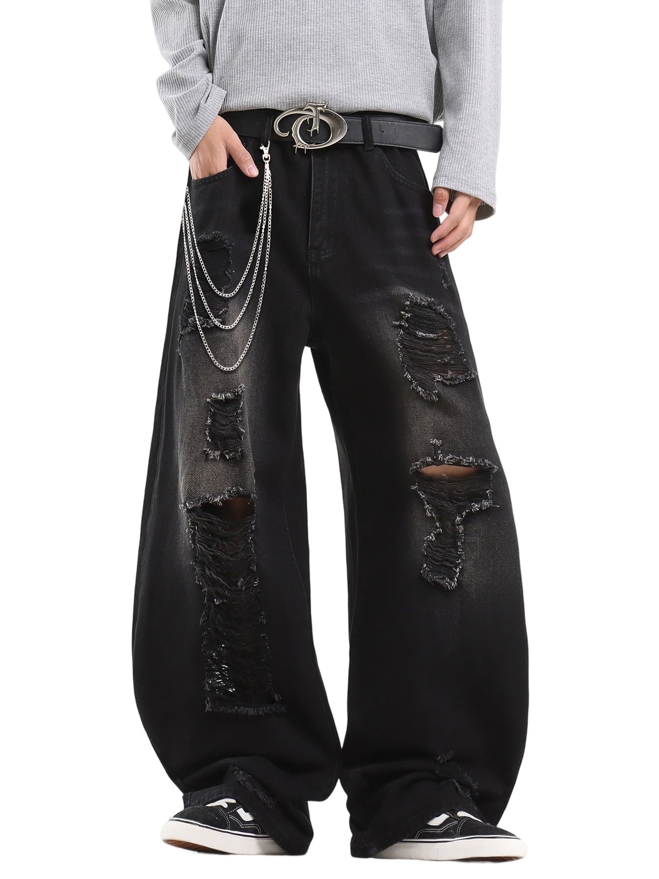 ZewoolMens Hip Hop Baggy Jeans Wide Leg Skater Jeans Casual Loose Denim Pants Y2k Skateboard Streetwear