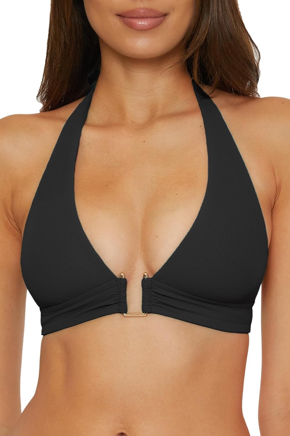 Becca Womens Modern Edge Halter Bikini Top, Adjustable, Tie Back, Swimwear Separates for Women