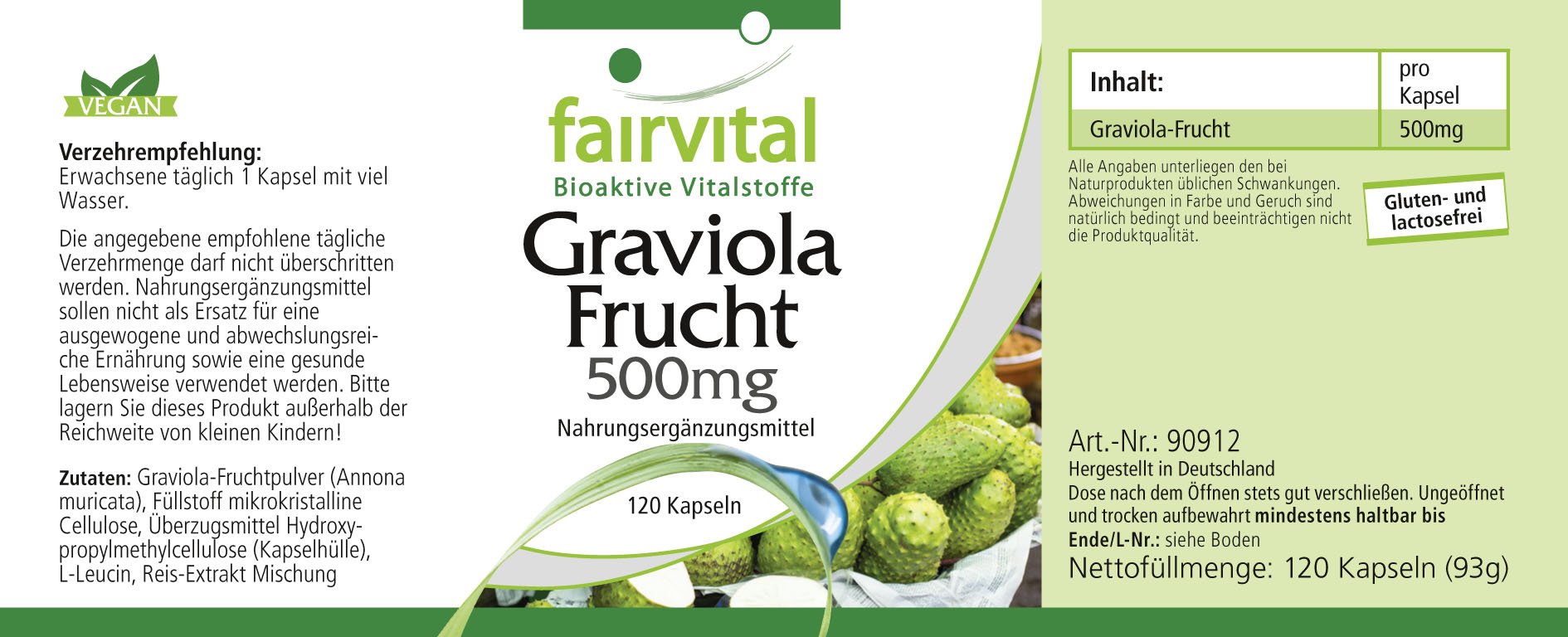 fairvital Graviola Frucht Kapseln 500mg, 120 Kapseln, HOCHDOSIERT, VEGAN (Packung mit 2)