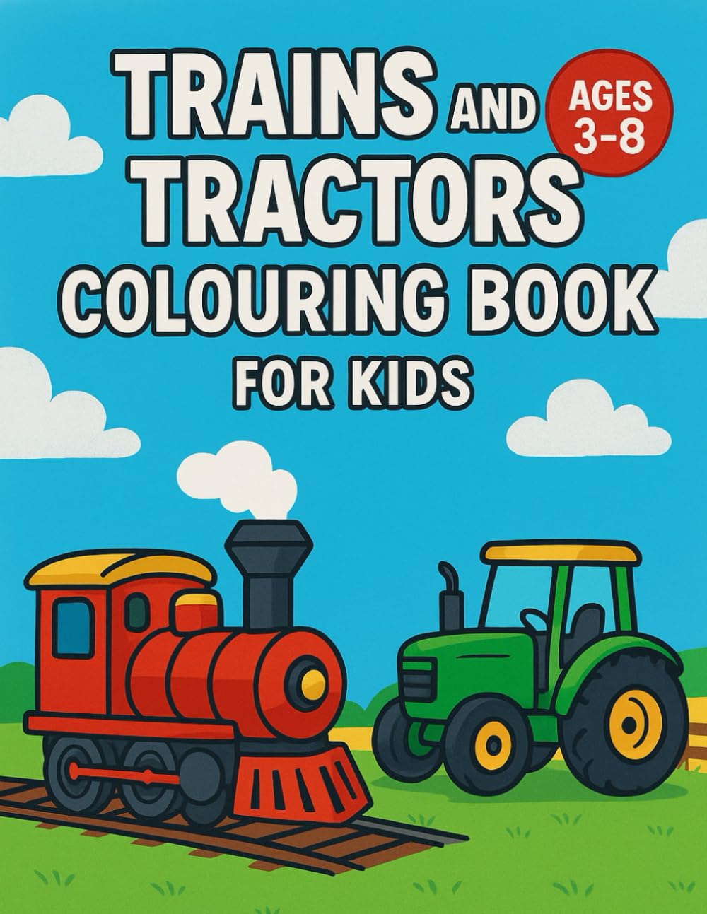 Trains and Tractors Colouring Book for Kids Ages 3-8: 45 A4 pages from real photos. Bold lines. (The Adventures of Jakub, Daddy and Dolly. (Colouring Edition))
