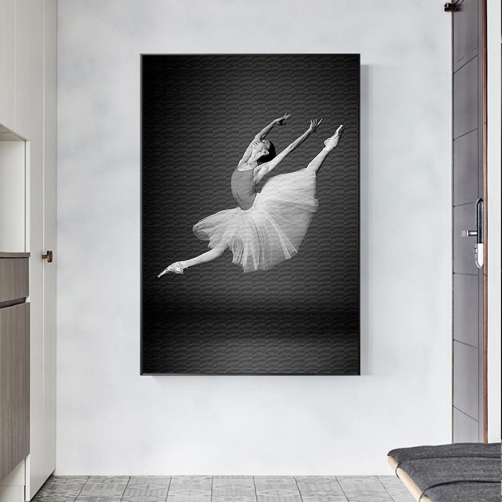 KEBIA Arte Ballet Mujer Figura Pósteres de pared Impresiones Pintura en blanco y negro sobre lienzo Bailarina Obras de arte modernas para sala de estar Decoración del hogar 80x110 Sin marco