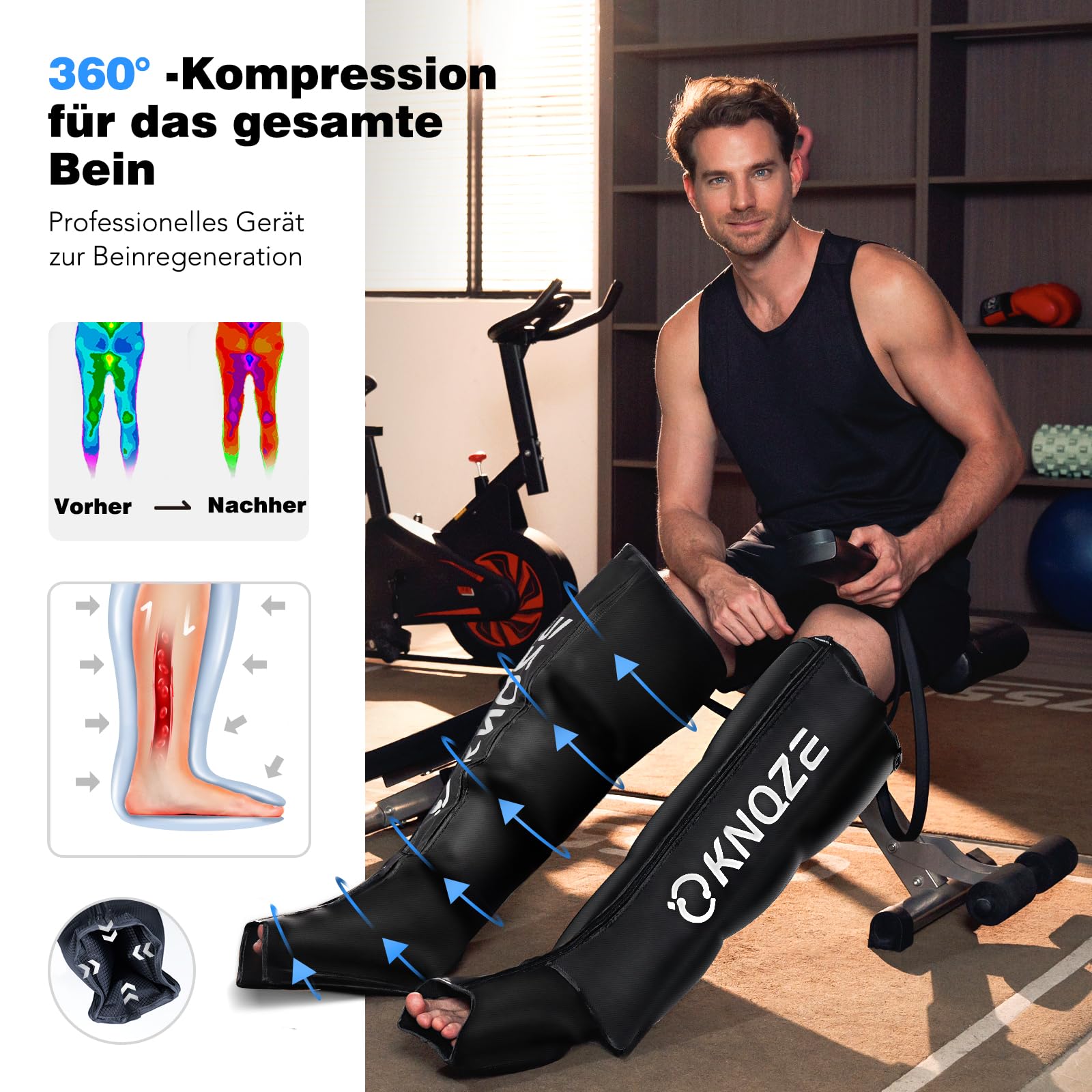 Beinmassagegerät zur Förderung der Durchblutung und Schmerzlinderung, Kompressionssystem zur schnellen Erholung von Füßen, Waden und Oberschenkeln, Linderung von Ödemen, Verringerung von Muskelkater