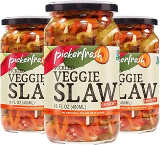 Pickerfresh Pickled Veggie Slaw, Crunchy, 16 fl oz (3 Pack), Non-GMO, Gluten Free, No Artificial Color & No Preservatives,...