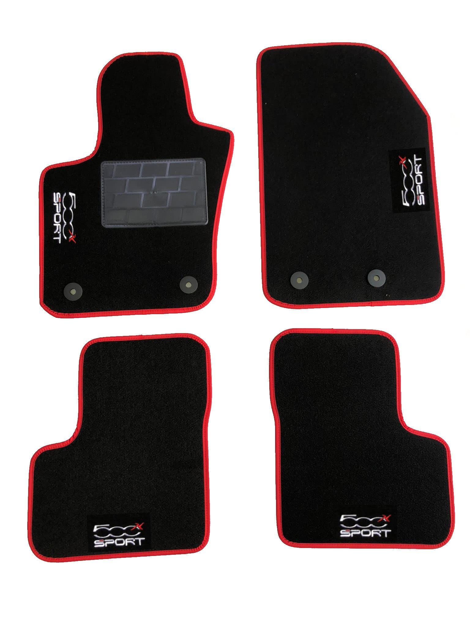 Carmats compatibile tappetini 500x sport in moquette bordatura rossa 4 fermi di fissaggio battitacco in gomma