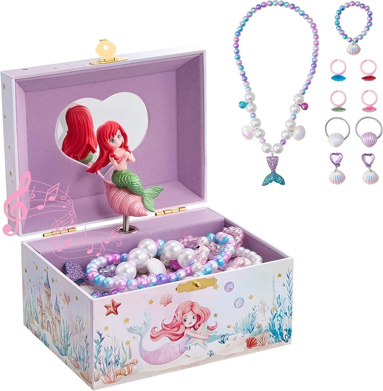 ProCase Joyero Musical Sirena para Niña, Sirena (Caja con Joyas) | Joyeros musicales pequeños para niños con muñeca giratoria, regalo de cumpleaños para niñas pequeñas de 3, 4, 5, 6, 7 y 8 años