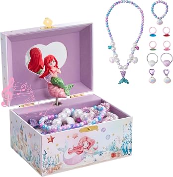 ProCase Mermaid Jewelry Box for Girls, Kids Musical Jewelry Boxes with Spinning Mermaid Doll, Birthday Christmas Gifts for Little Girls Children Toddler Ages 3 4 5 6 7 8 -Mermaid Box with Jewelry