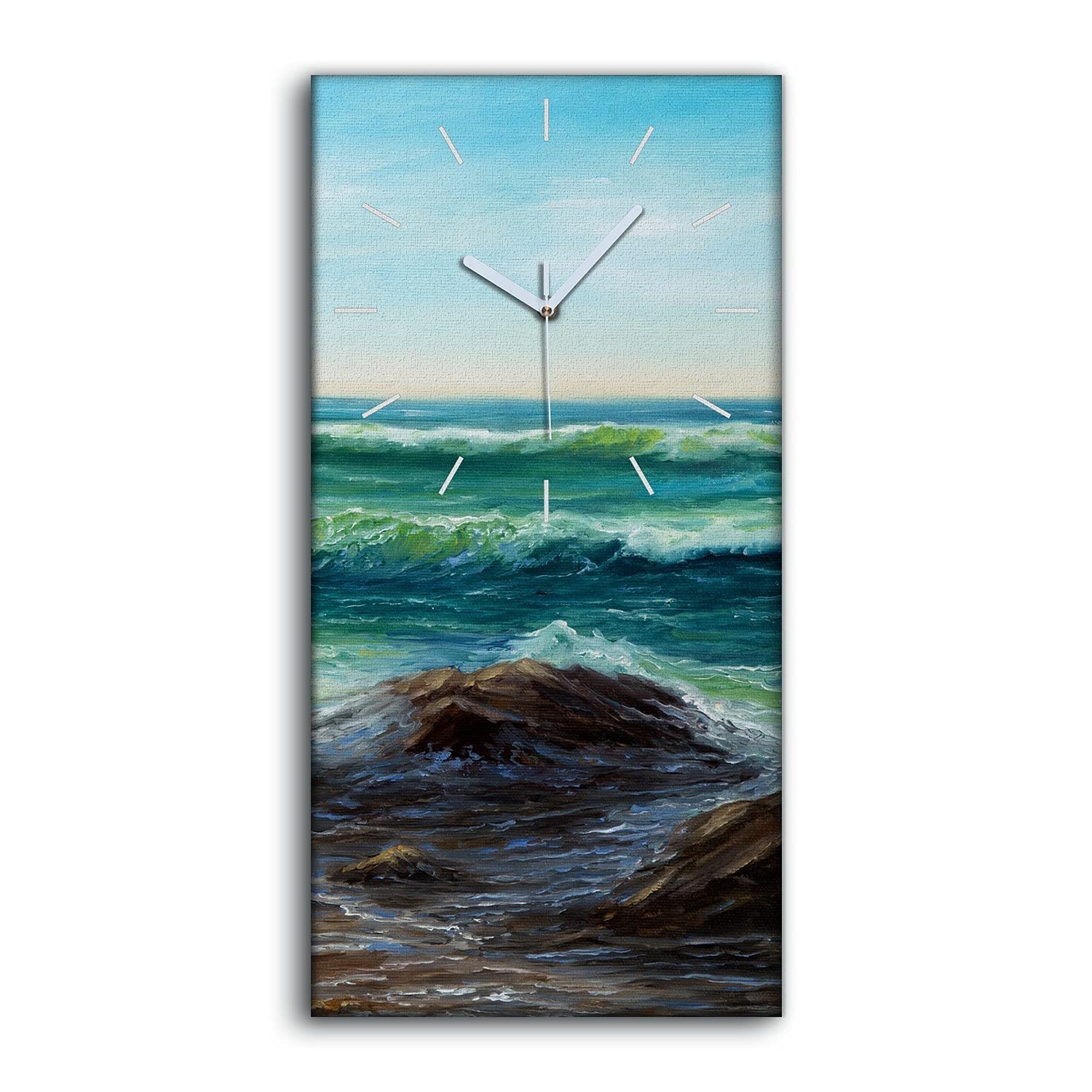 Horloge sur toile art moderne ocean paysage cotier abstrait 30x60cm silencieux