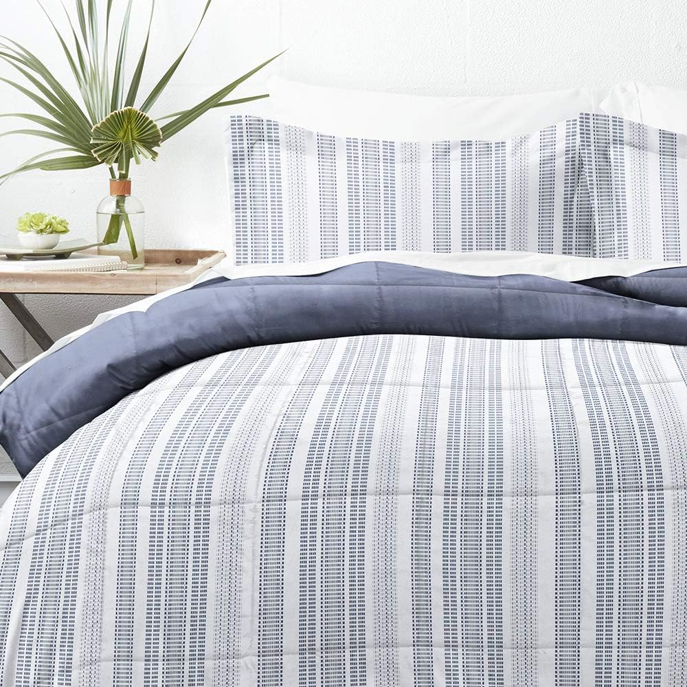 Linen Market Premium Down Alternative Farmhouse Dreams Reversible Comforter Set Full/Queen Navy : Home & Kitchen