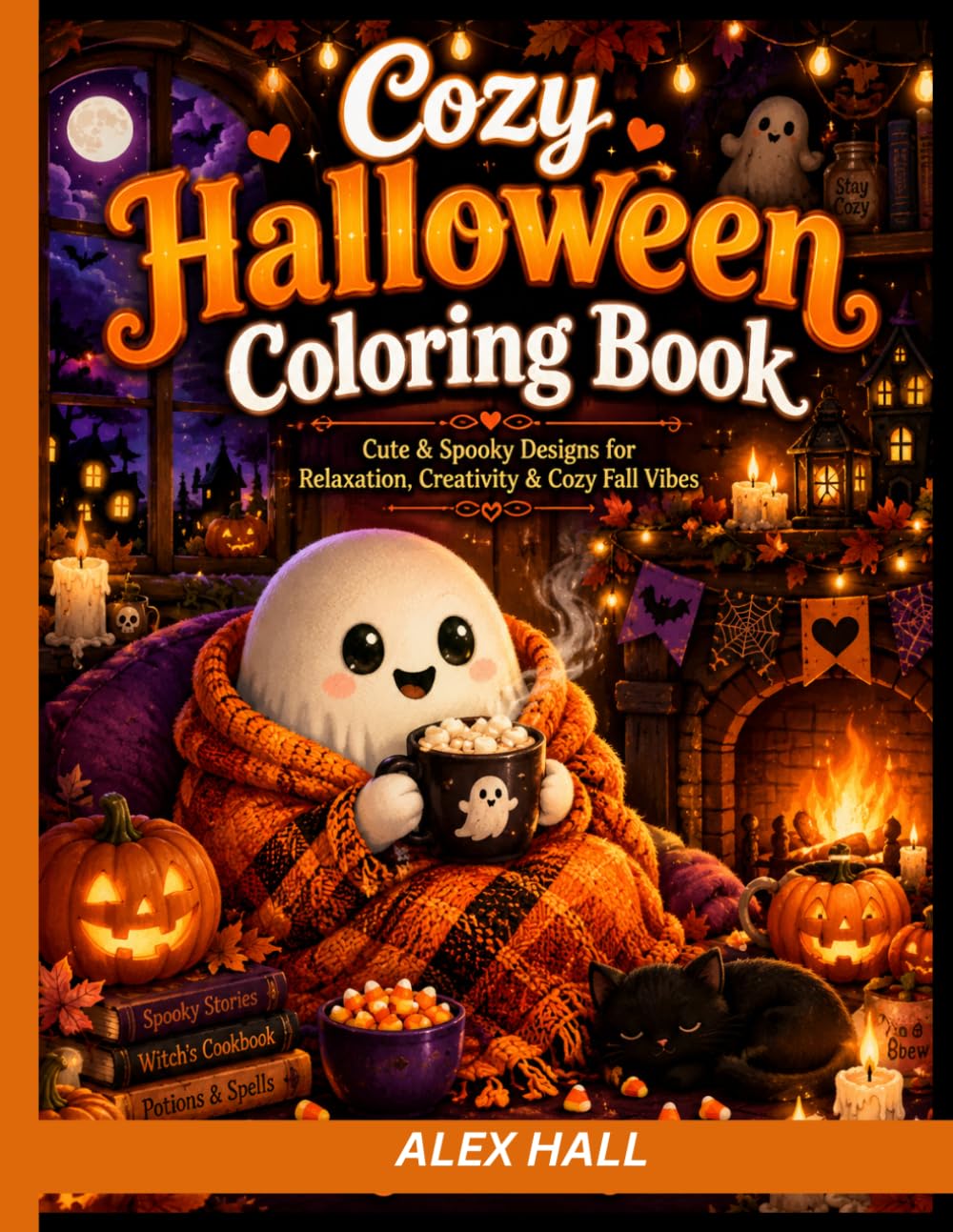 Cozy Halloween Coloring Book: Cute Spooky Scenes, Relaxing Autumn Vibes, Ghosts, Pumpkins, Witches & Cozy Fall Pages for Teens and Adults