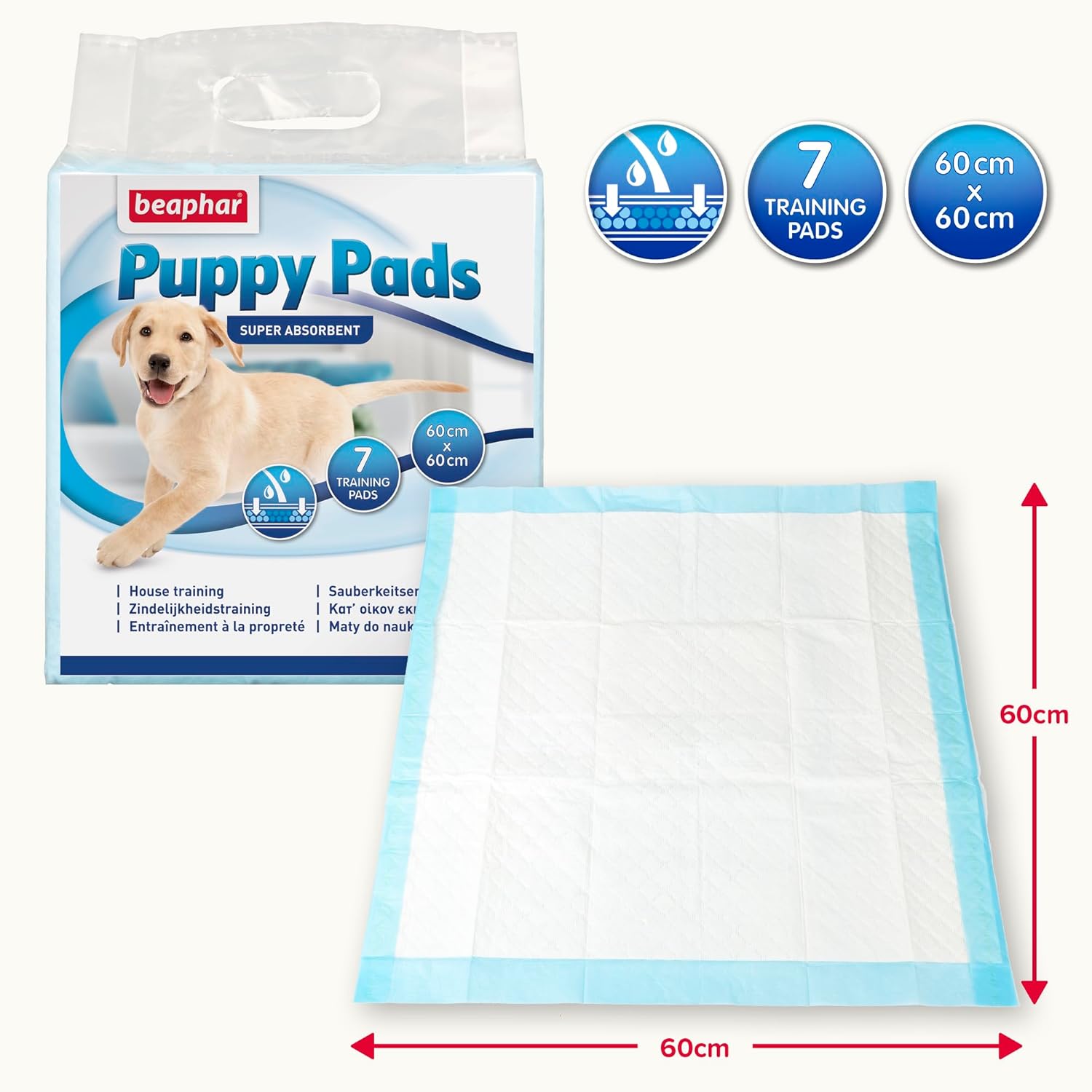 BEAPHAR Puppy Pads, Puppy & Dog Potty Training Mat for Teaching Pets - Ultra-Absorbent - Optimal Hygiene - Convenient to Use - 7 Mats