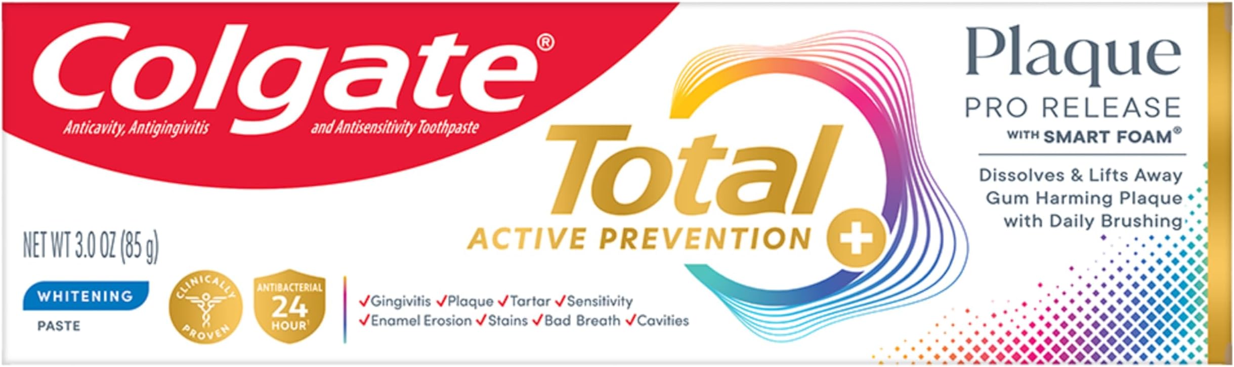 Total Plaque Pro Release Whitening Toothpaste, Whitening Fluoride Toothpaste, Fights Plaque, Bad Breath, Tartar Buildup, and Helps Protect Teeth from Sensitivity, 3.0 oz