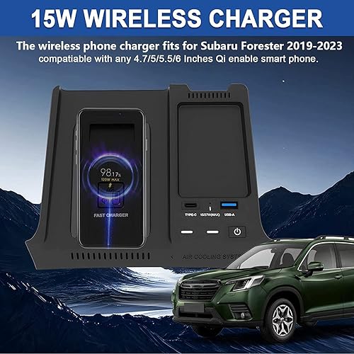 Miniatura 2 de Cargador inalámbrico de coche para Subaru Forester 2019-2023, almohadilla de carga rápida Qi de 15 W para Subaru Forester Base Premium Sport Limited