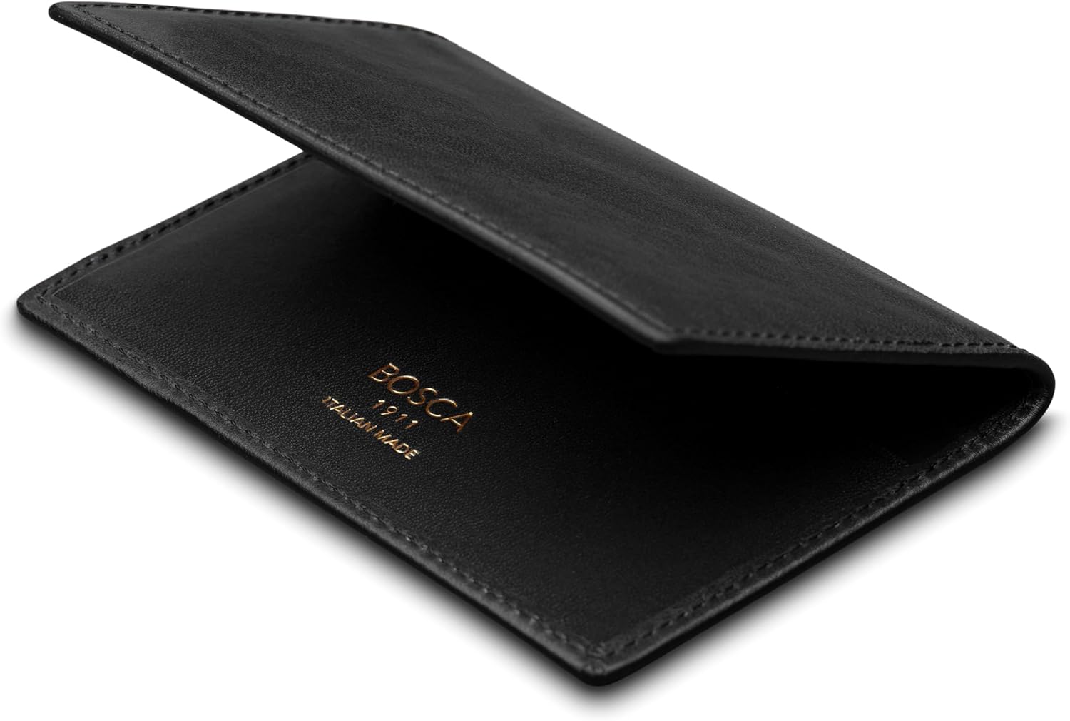 Bosca Italia Old Leather Calling Card Case ‚Äì Minimalist Front Pocket Wallet for Men ‚Äì 4 Billfold Card Slots Handmade in Italy - Black