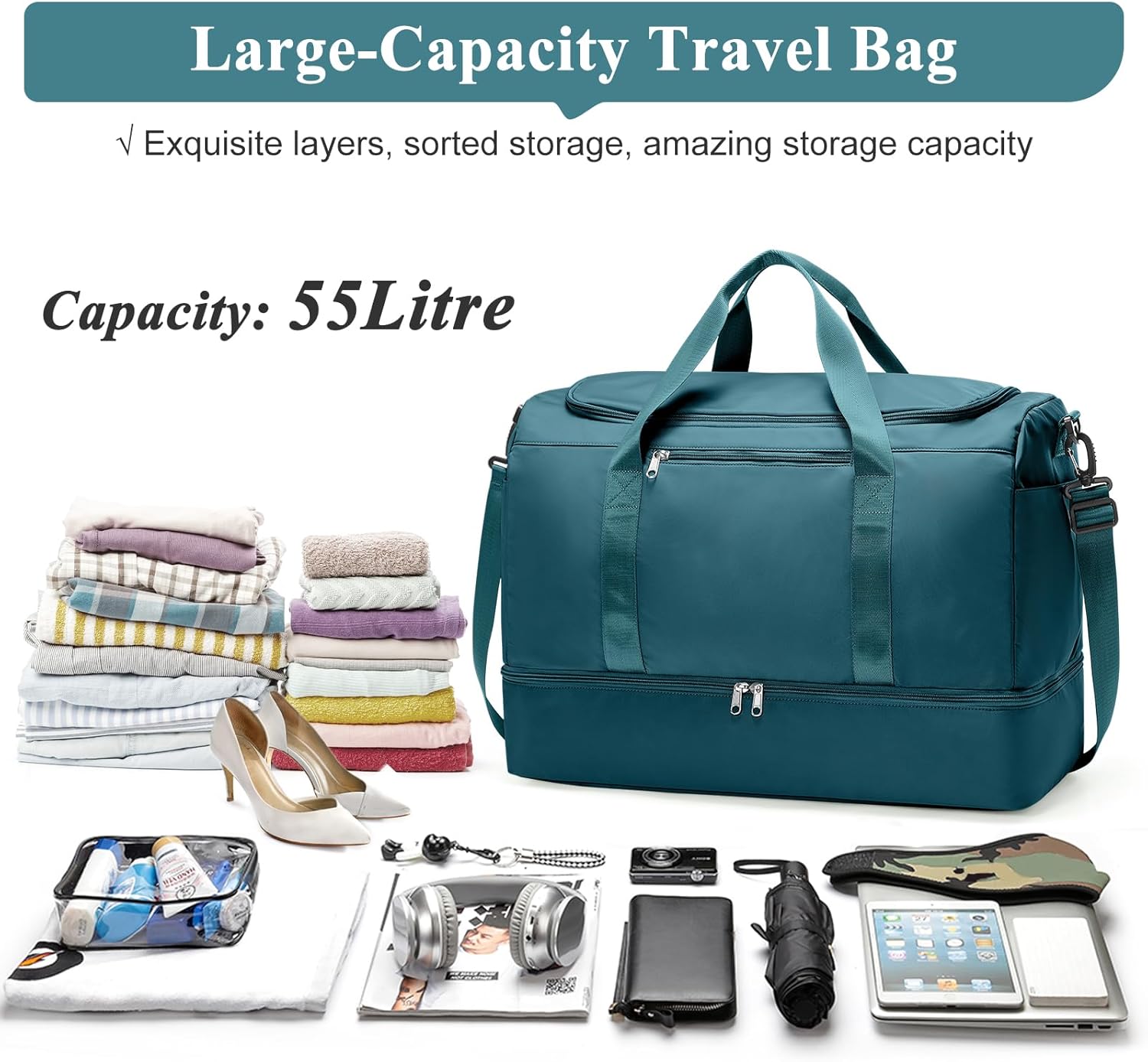 Extra Large Travel Duffle Bag,Carry on Overnight Weekend Bag with Shoes Compartment,Weekender Bags for Women for Travel Business Trips Sport Hospital - Image 3