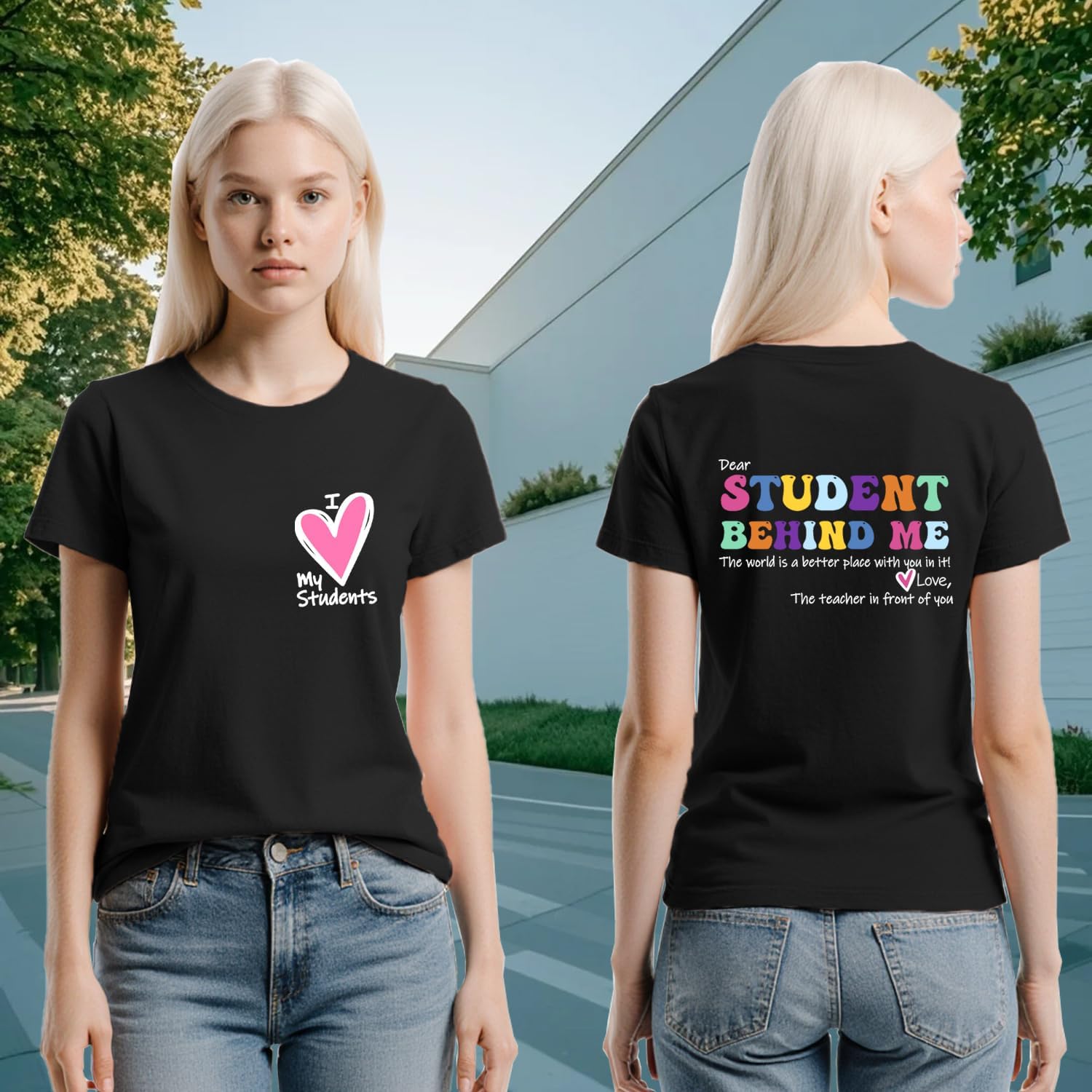 Womens Teacher Shirts Teacher Appreciation T-Shirt Dear Student Behind Me Tee Tops - Image 4