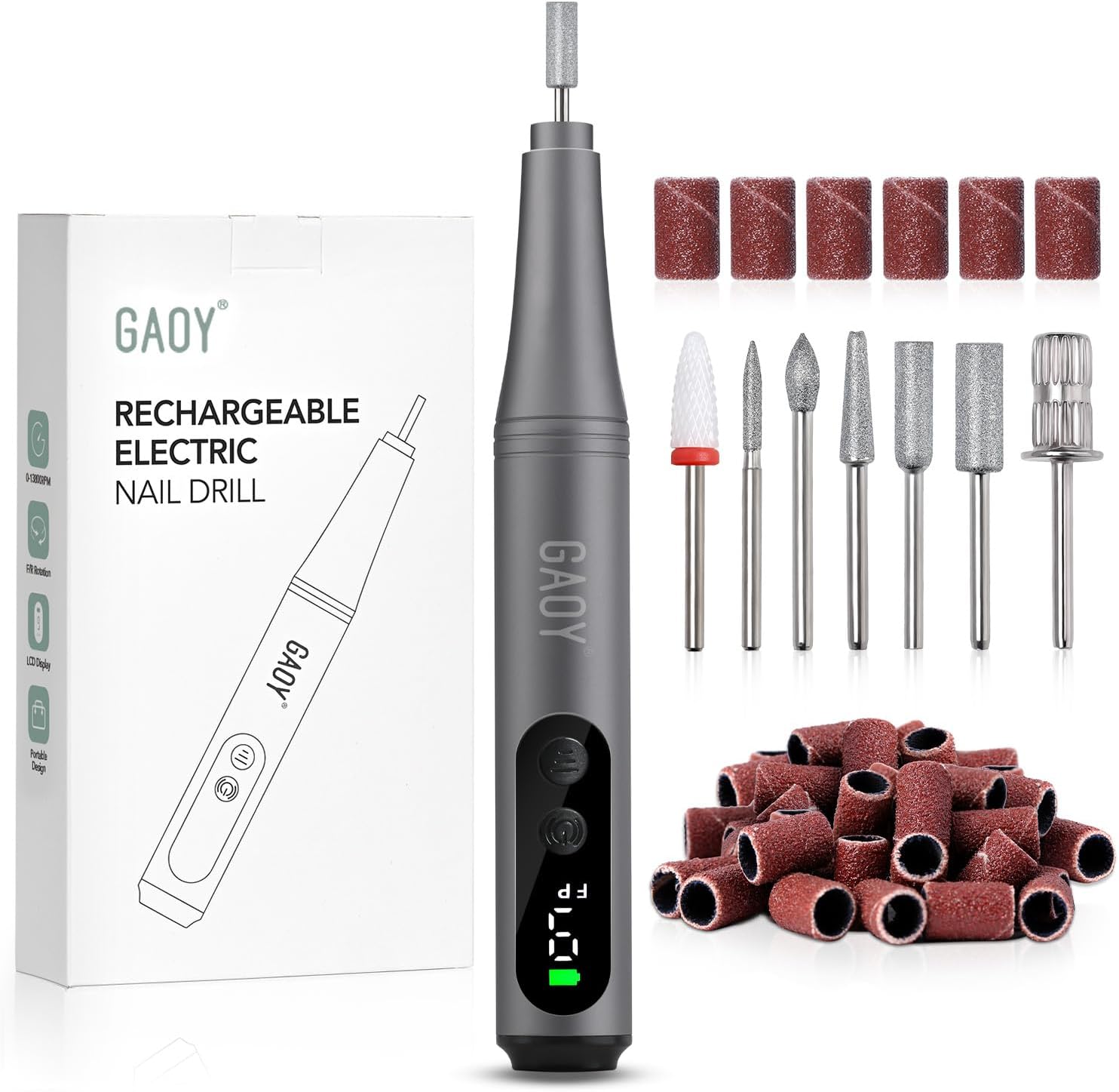 GAOY Cordless Nail Drill Electric Nail File with LED Display, Black