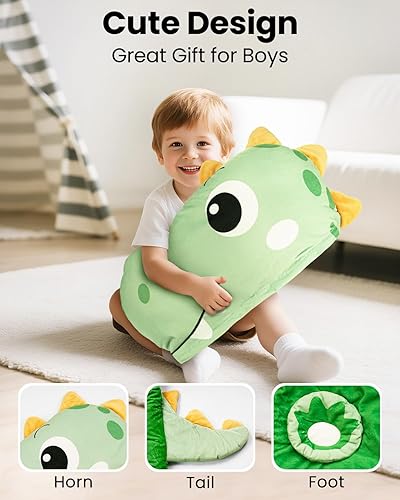 Miniatura 7 de Primlect Saco de dormir para niños con almohada, tapete para siesta más grande, saco de dormir de felpa para niños y niñas, guardería, preescolar,