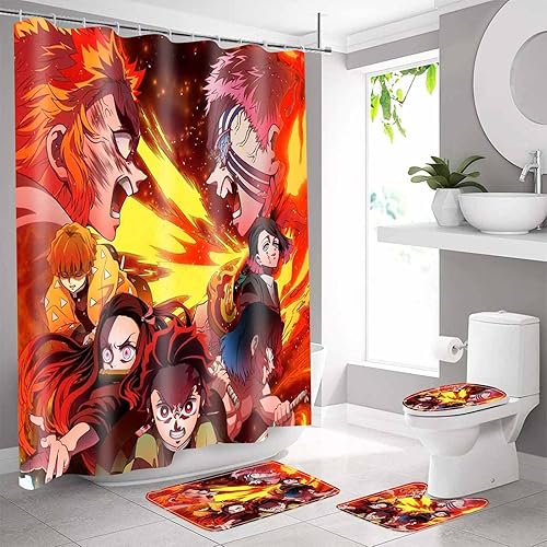 Havvei Cortina de ducha de anime de poliéster, cortinas de baño duraderas e impermeables con 12 ganchos, 72 x 72 pulgadas, decoración de baño para