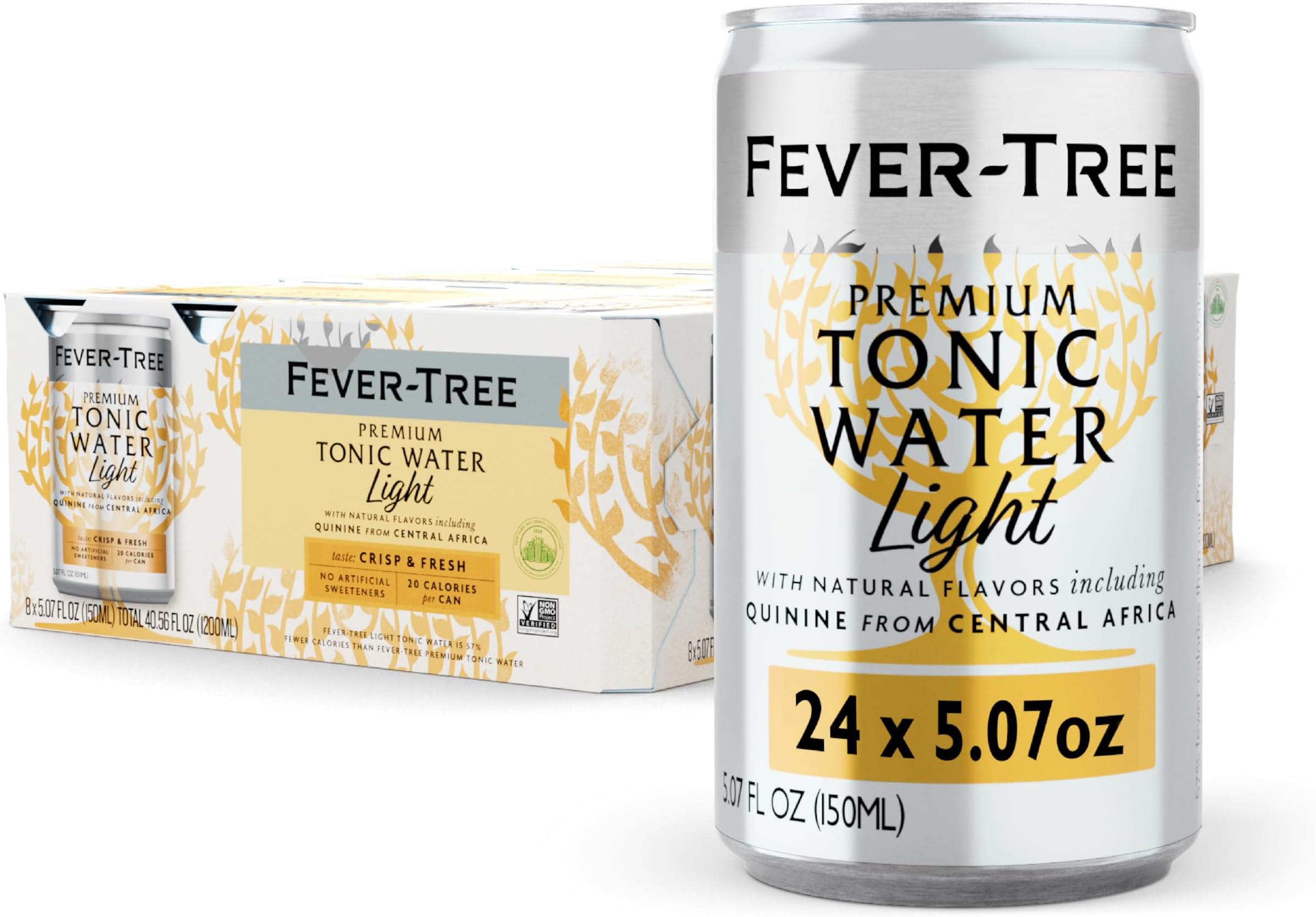 Fever-Tree Light Tonic Water – Premium Low-Calorie Mixer for Cocktails and Mocktails, 24 x 5.1 Cans – Naturally Sourced, Non-GMO