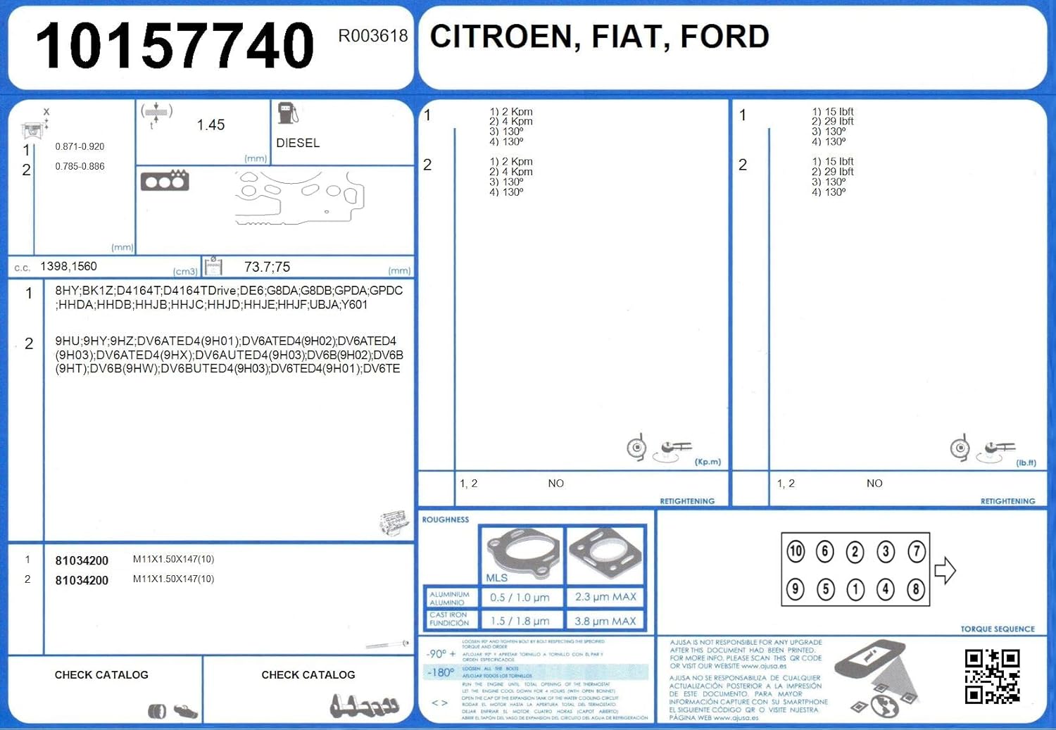 Ajusa 10157740 Gasket cylinder head