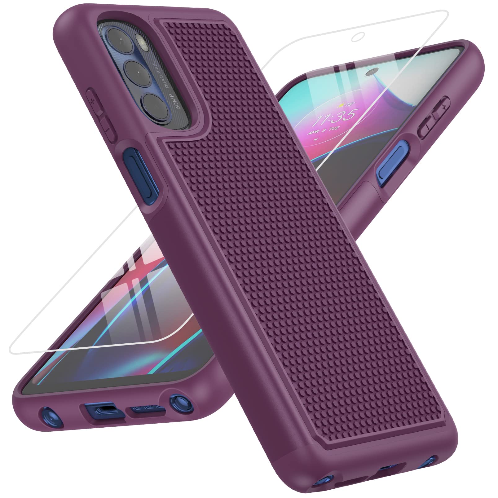 for Motorola Moto G-Stylus 2022 Case: Dual Layer Protective Heavy Duty Cell Phone Cover Shockproof Rugged with Non Slip Textured Back - Military Protection Bumper Tough (Burgundy Purple)