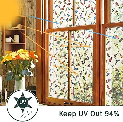 Miniatura 2 de UNI - Película para ventana, adhesivos estáticos, no adhesivos, 3D, para vitrales, protección UV (hoja, 37.4 x 24.4 pulgadas)