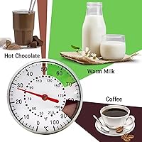Vista 3 de Termómetro de leche para cocinar al vapor, termómetro de acero inoxidable de 2 pulgadas con clip para olla y funda protectora para café, chocolate