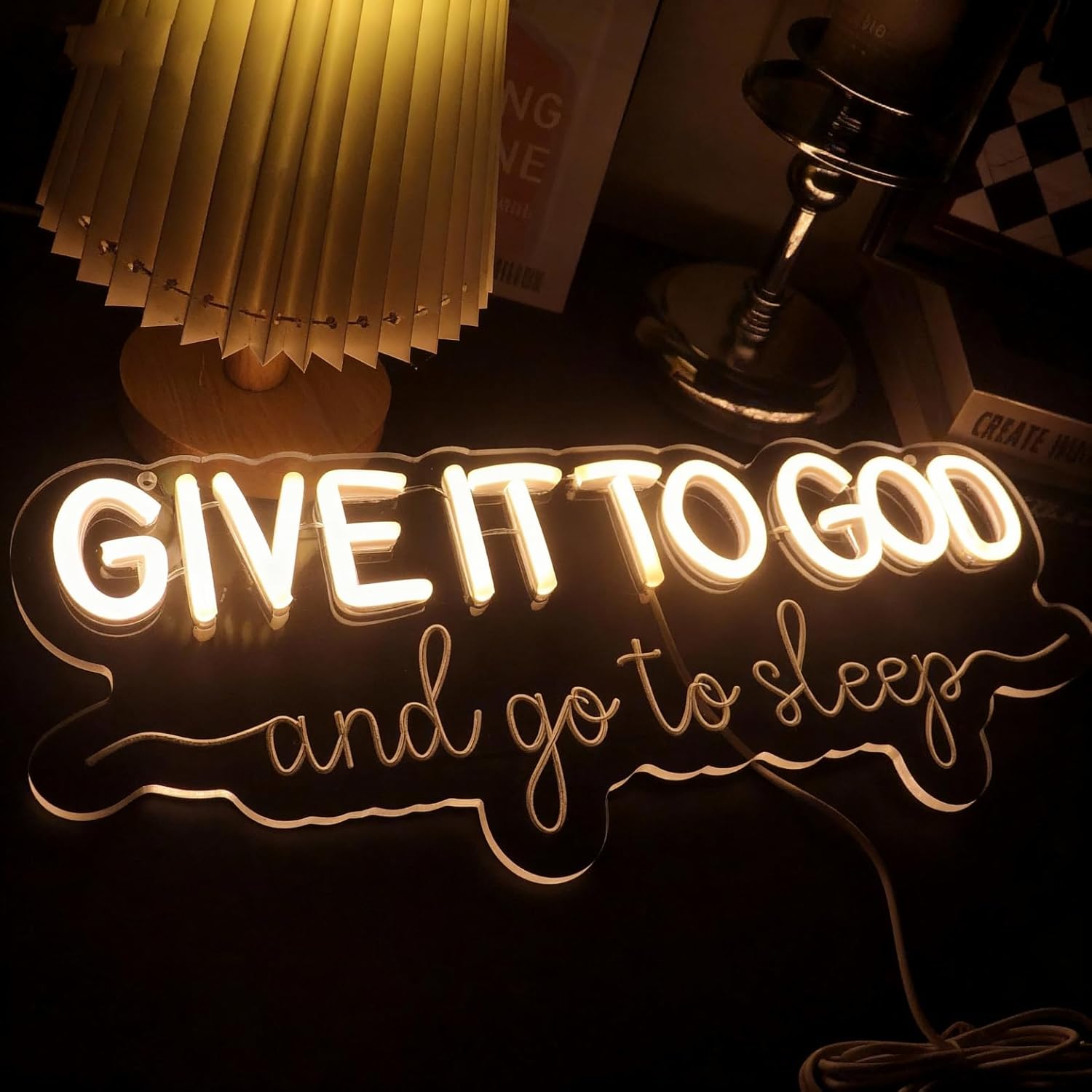 Give It to God and Go to Sleep Neon Sign Led Dimmable Neon Lights for Bar Room Home Art Wall Decor Party Window Living Room Decor Christmas' Birthday Gift (Warm white)