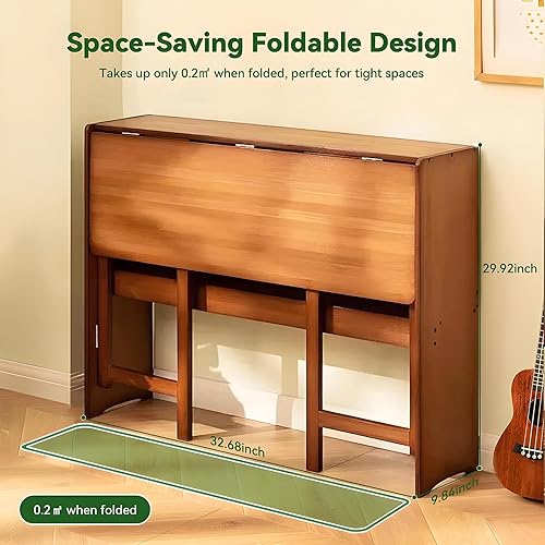 Miniatura 2 de Escritorio plegable de bambú moderno de mediados de siglo para el hogar, oficina, dormitorio, espacios pequeños, color marrón