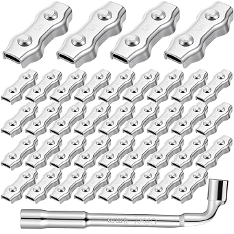 40 Pcs M5 Poly Rope Connector Wires Splicer Galvanized Steel Connector Kit for Electric Fences with Sleeve Tool