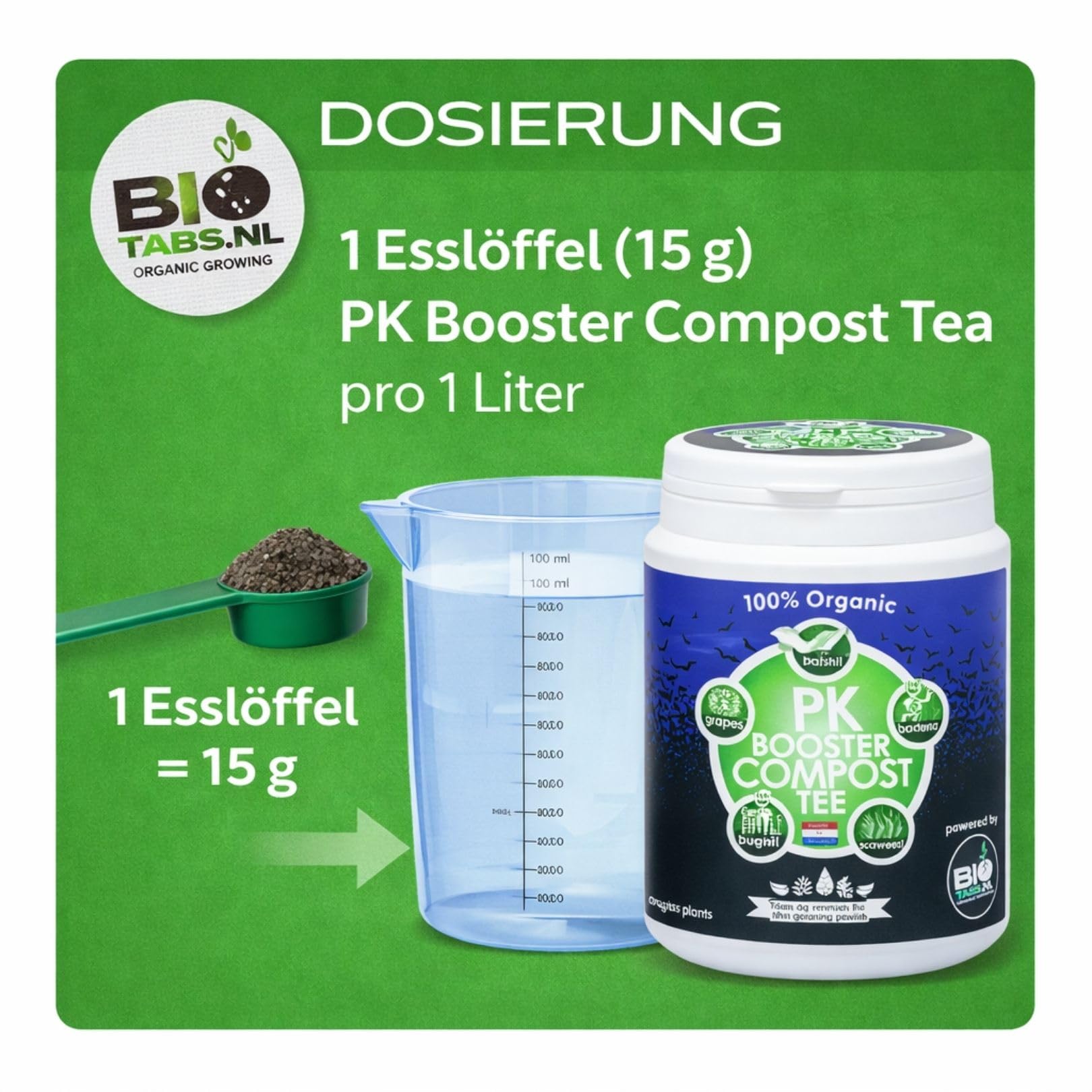 Weedness BioTabs Pk Booster Compost Tea 2 Kg - Naturdünger Grow Flüssig Bio Orchideen Bonsai Organische