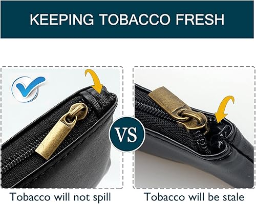 Vista 13 de FIREDOG Bolsa de tabaco, pequeña bolsa de cuero para cigarrillos rodantes, bolsa de almacenamiento para hombres (negro)