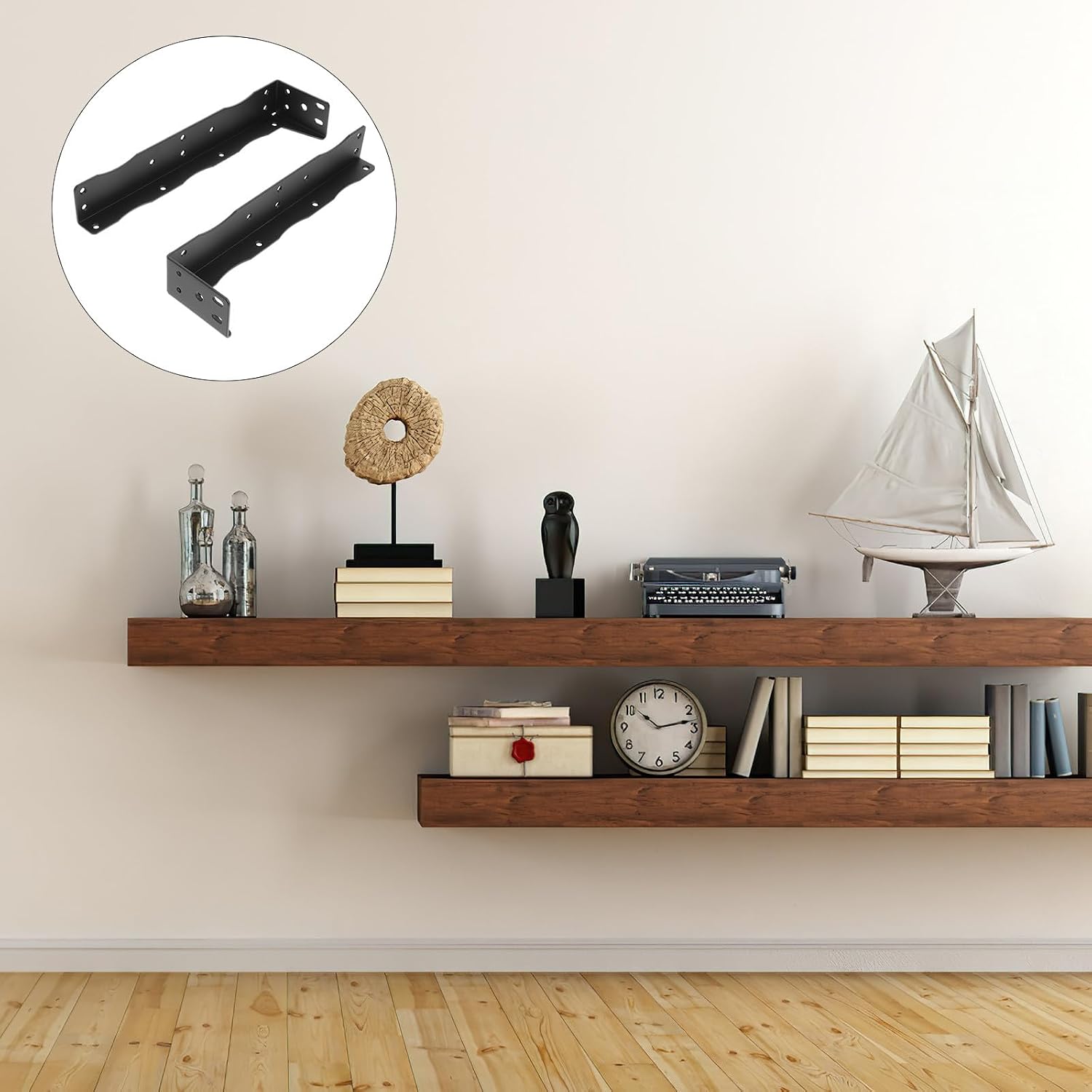 Toddmomy Heavy Duty Floating Shelf Brackets 310mm L-Shaped Metal Corner Brace Supports Wall Mounted Shelf Brackets for Bathroom and Tv Cabinets, 2pcs Black