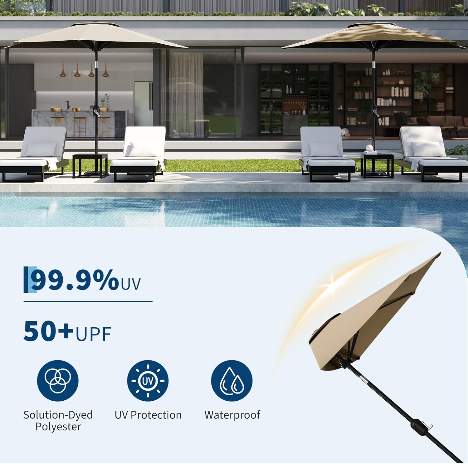 Garvee Patio Umbrella 9FT - Half Umbrella Outdoor with Smooth Crank Lift, Outdoor Shade Canopy for Patio, Backyard, Garden, Deck, Balcony -Tan