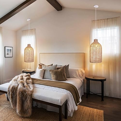 Miniatura 3 de Arturesthome Lámpara colgante de granja para isla de cocina, lámpara de ratán para sala de estar y dormitorio