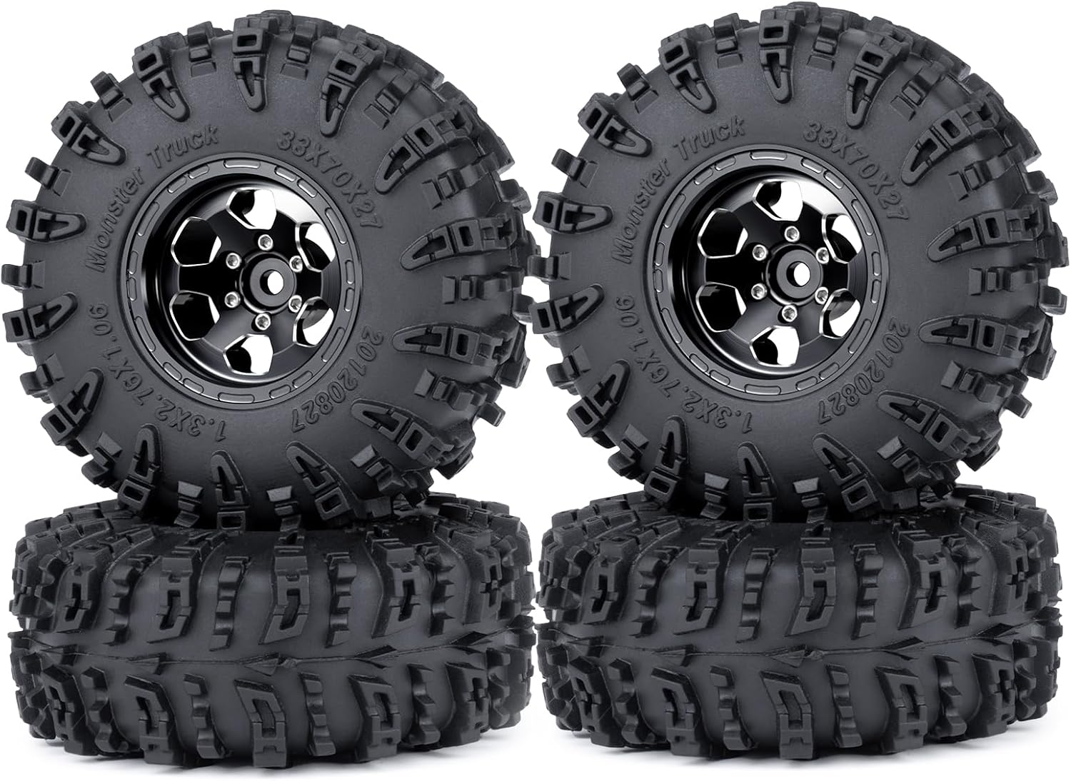 4PCS 1.3" Aluminium Wheels Rims Hub & 70mm Soft Rubber Tires Upgrade Parts for 1/24 Axial SCX24 1/18 Tra-xxas TRX4-M RC Crawler Car (Black)