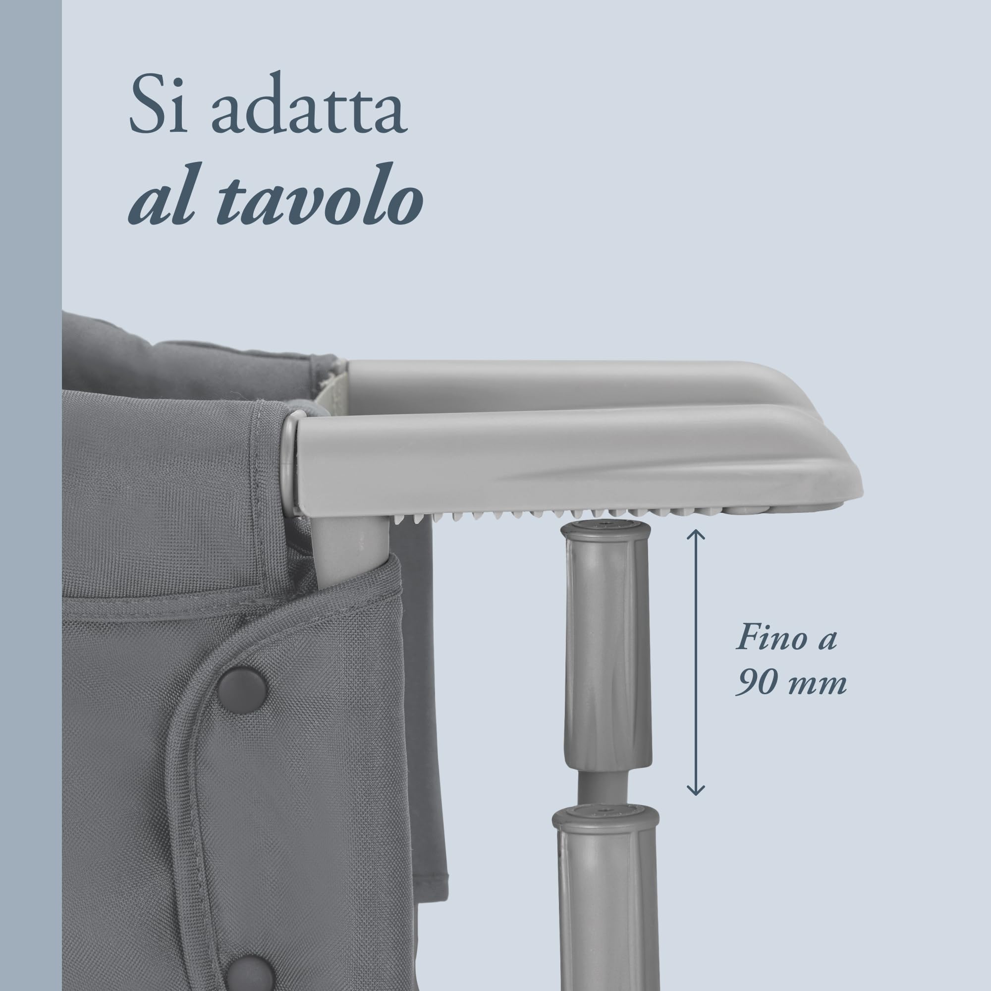 Inglesina Fast, Seggiolino da Tavolo Pieghevole, Grigio (Grey), Facile Trasportare, Lavabile, Installazione Sicura, Fino a 15 kg, 35 x 27 42 cm