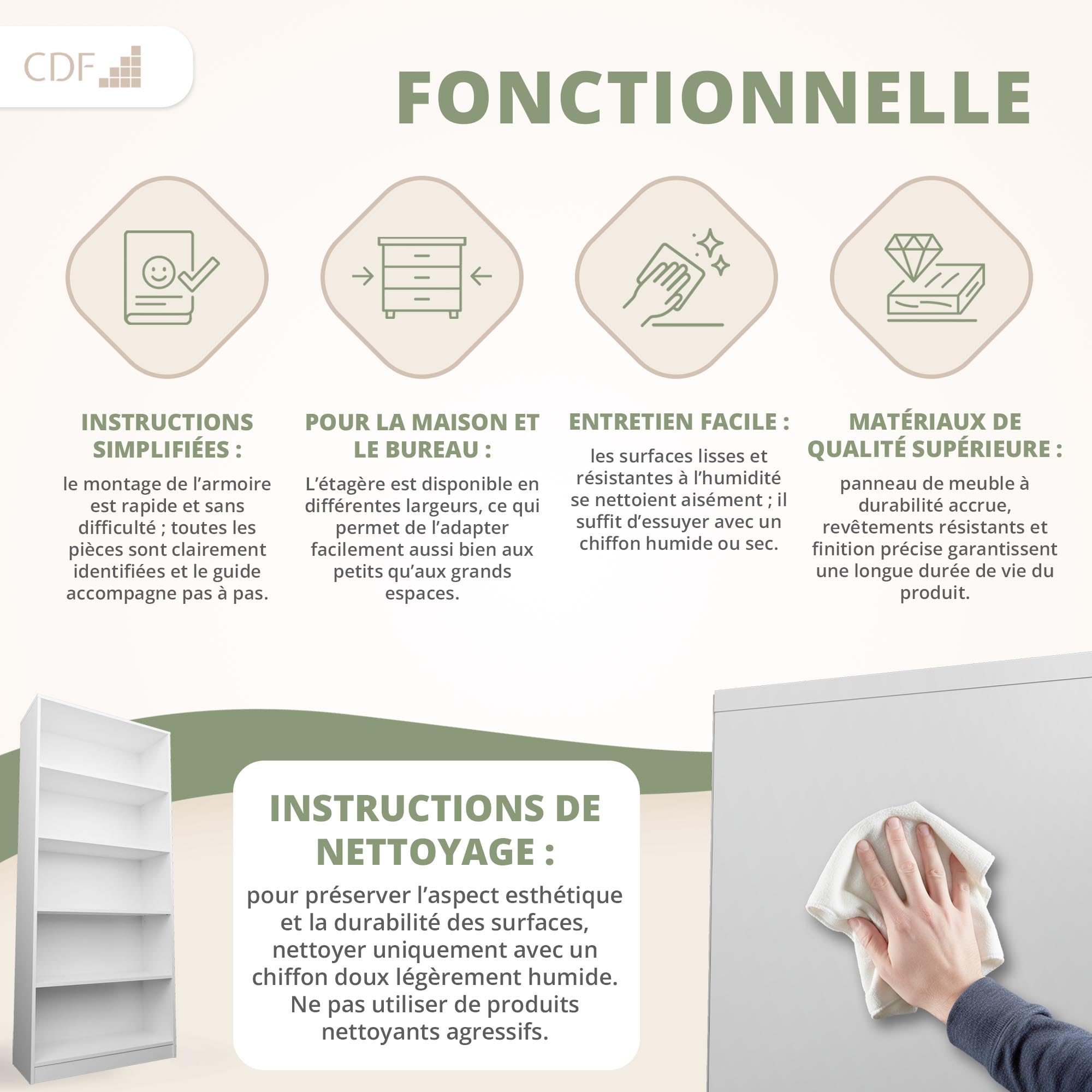 CDF Bibliothèque Ouverte Meuble à Case de Rangement avec Compartiments Colonne pour Bureau Salle à Manger Home Office Salon Livres Dossiers Décoration Chambre Modern Vertical - Blanc 80 cm