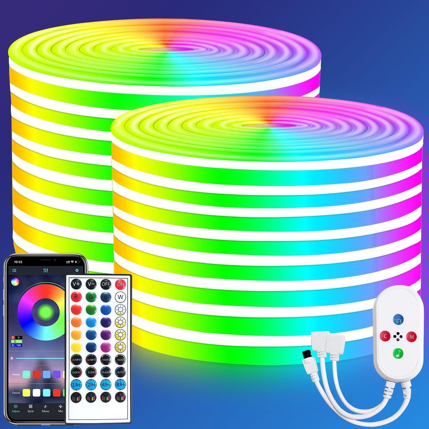 segrass 100ft LED neon Lights 24V RGB LED neon Rope Lights with Remote