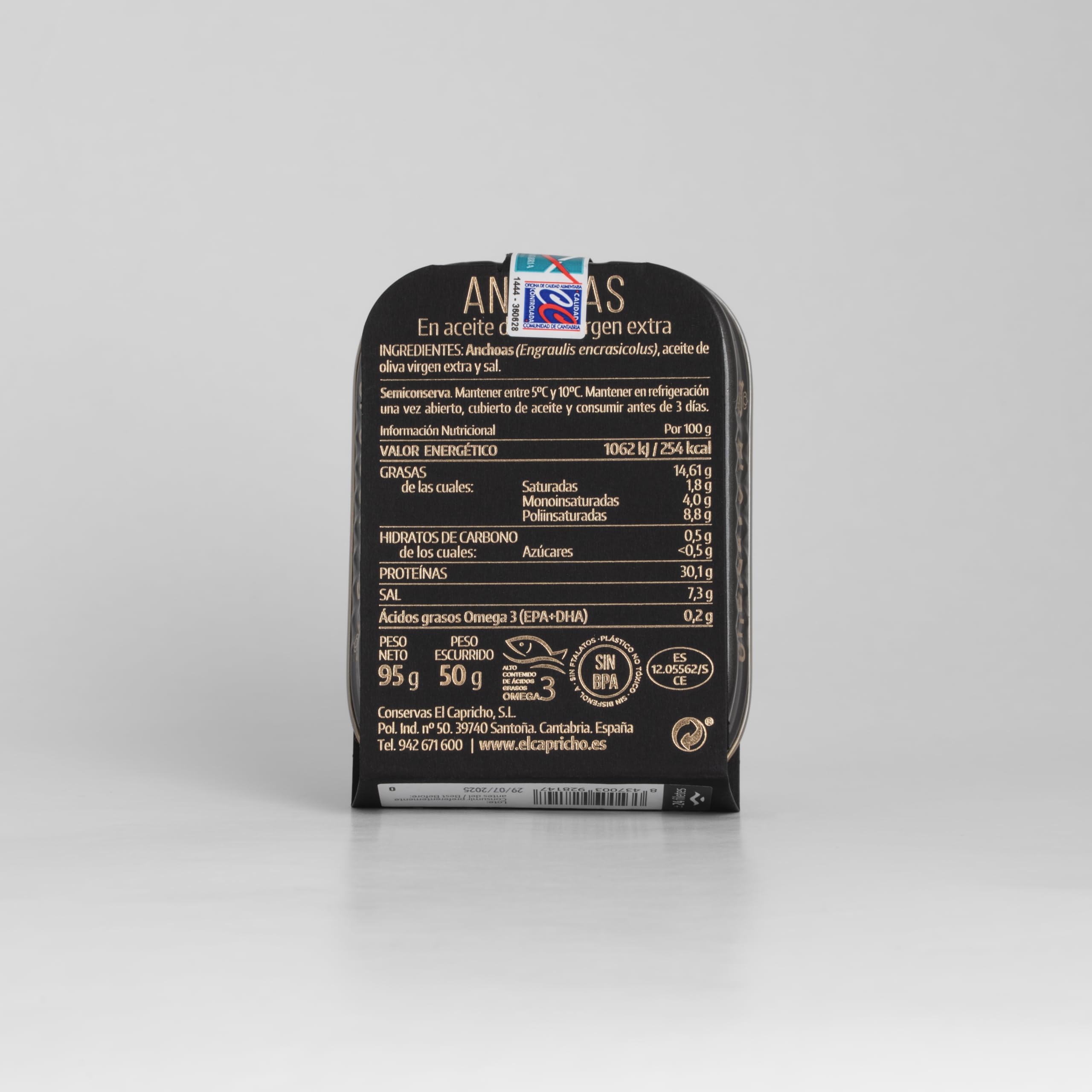 EL CAPRICHO Filetes de Anchoa de Santoña Dingley S en Aceite de Oliva Virgen Extra, 24 Filetes, 95 g Neto (Pack de 2)