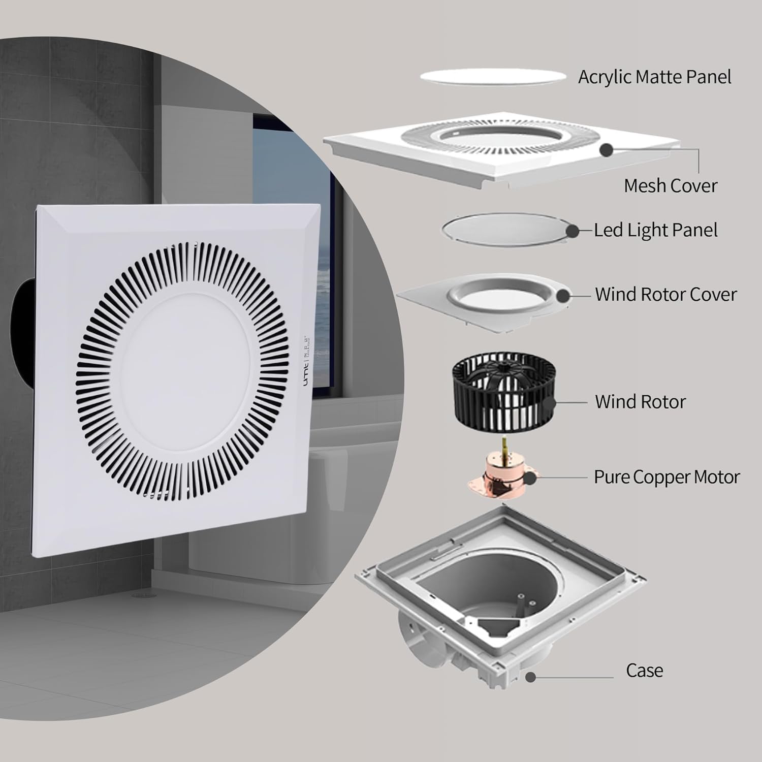 Bathroom Exhaust Fan with Light, 11.81" Bath Ventilation Fans with 12W LED Light 6400K, 130CFM Quiet Shower Ceiling Mount Vent Fan Lights Combo for Home, Office, Laundry, Garage and Warehouse