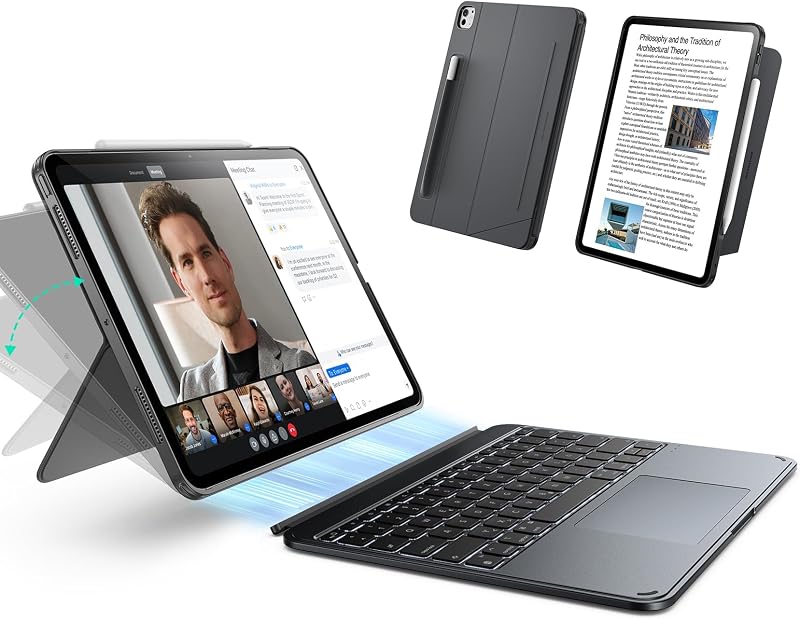 Husă cu tastatură ESR pentru iPad Pro 13 M4 2024 / M5 2025, magnetică, detașabilă, trackpad mare, iluminare fundal, gri închis, seria Shift