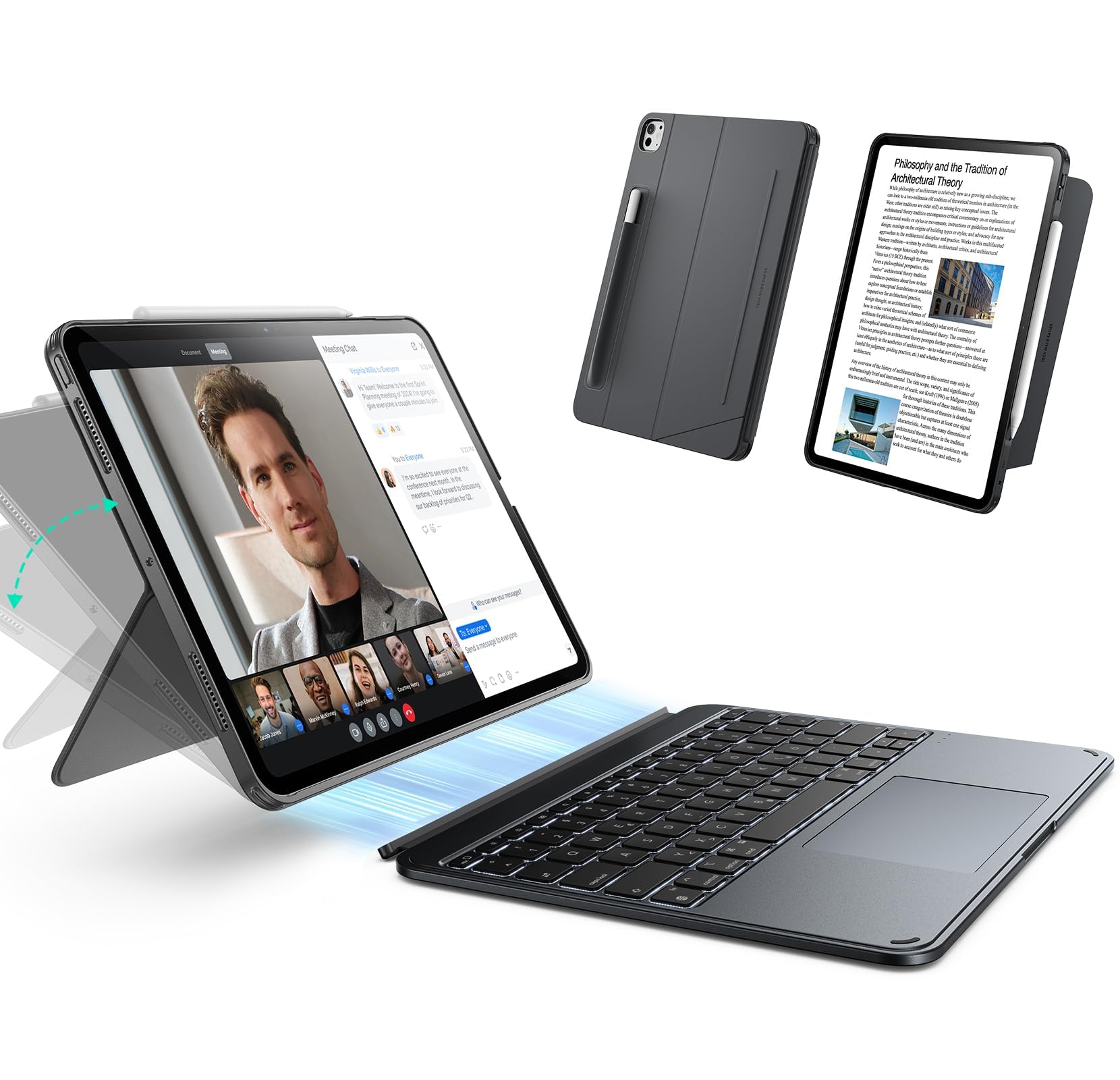 ESR Funda con teclado para iPad Pro 13" (M4) 2024 - Teclado desmontable magnéticamente, modo vertical y horizontal, gran clic en cualquier lugar, teclas retroiluminadas, serie Shift, gris oscuro