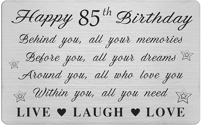 FALOGI Happy 85th Birthday Card - Live Laugh Love - 85 Year Old Birthday Gifts for Men Women, Personalised Engraved Wallet Card