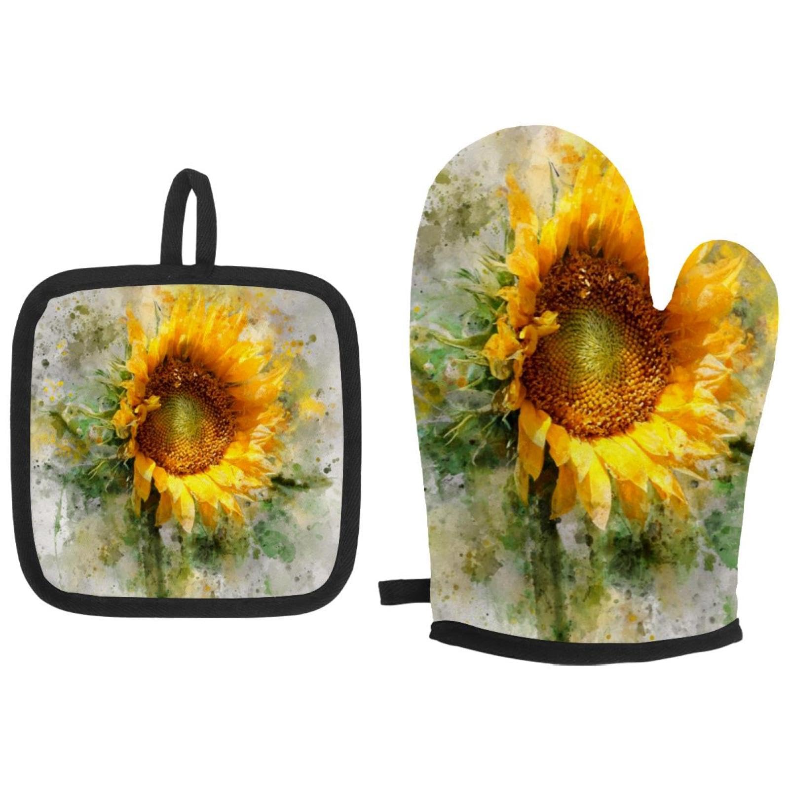 Gants de cuisine antidérapants lot de 3 résistants à la chaleur motif tournesol