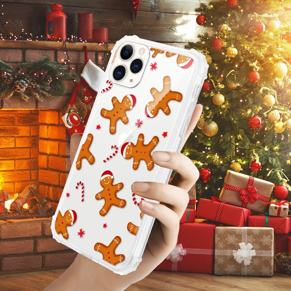 Caka Christmas Case for iPhone 11 Pro, iPhone 11 Pro Clear Floral Case with Christmas Design for Girls Women Girly Cute Slim Soft Premium TPU Protective Case for iPhone 11 Pro (Gingerbread Man)