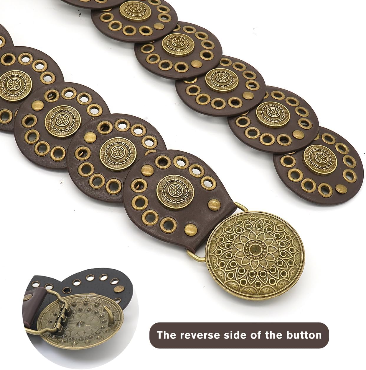 Wide Disc Belt for Women Disk Concho Belts Western Leather Belt Boho Waist Belt for Dress - Image 5