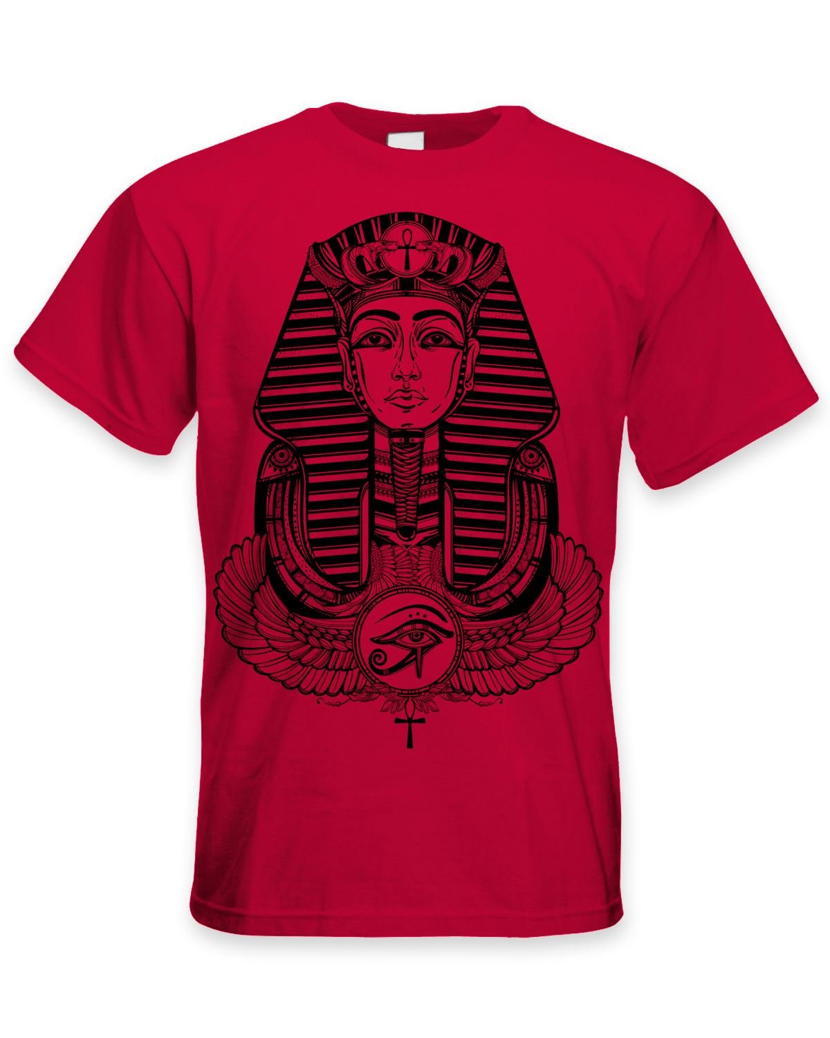 Egyptian Pharoah with Winged Ankh Symbol Large Print Men's T-Shirt (Small, Red)